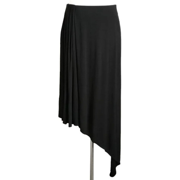 WHBM Black Jersey Asymmetrical Midi A-Line Skirt- White House Black Market - Picture 1 of 8